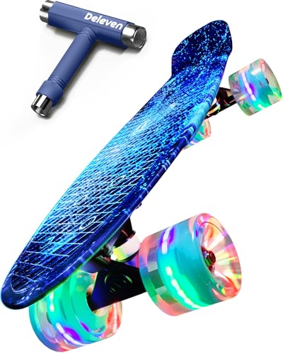 Deleven Monopatín 56cm con Ruedas LED, Herramienta de Skate y Rodamientos ABEC 7 - Skateboard para Niños Principiantes Adolescentes Adultos