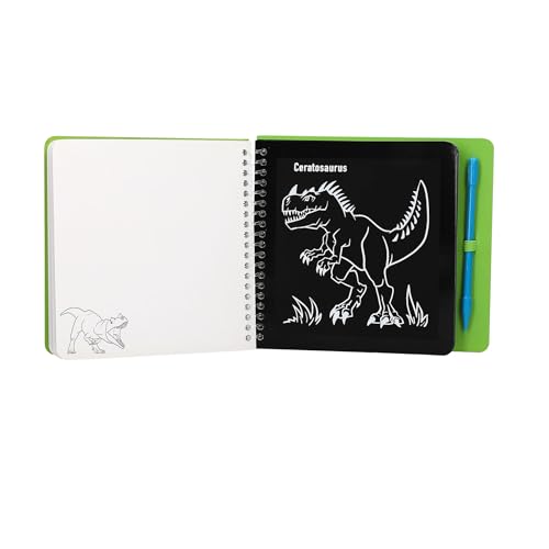 Depesche 12733 Dino World Mini Magic Scratch Book con divertidos motivos de dinosaurios para rascar, libro con degradado de colores y lápiz rascador