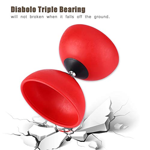 Diabolo + Palos de Colores ABS Big Top Diabolo Juego Profesional YoYo Ball Triple rodamiento(Red)