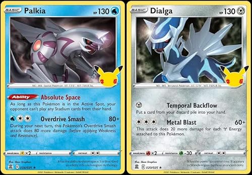 Dialga & Palkia - Lote de cartas de celebración de Pokemon - Lámina holográfica legendaria - 020/025 y 004/025