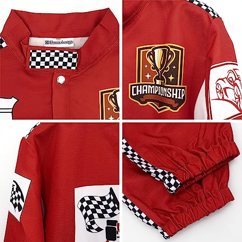 DigiTizerArt Race Car Driver Costume Boys Girls With Peaked Cap Cosplay Outfit Halloween Dress Up Racer for Kids (128)