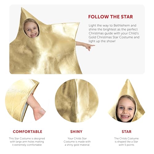 Disfraz de estrella de Navidad para niños, tamaño mediano y grande, color dorado