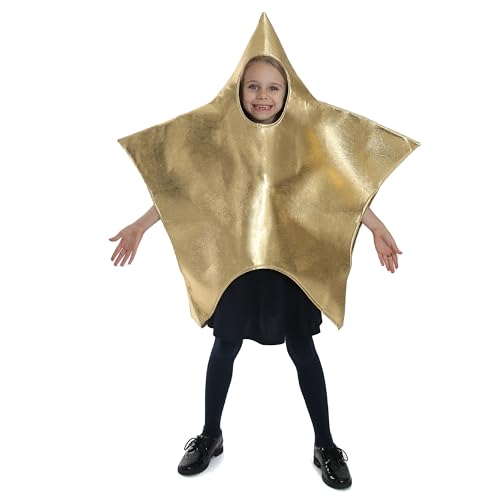 Disfraz de estrella de Navidad para niños, tamaño mediano y grande, color dorado