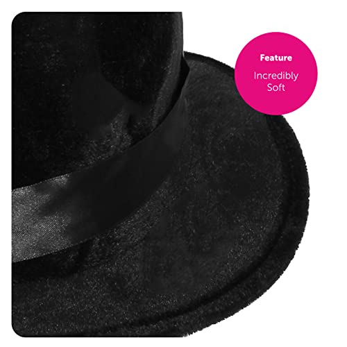 Disfraz de sombrero victoriano para adultos, paquete de 1 - Sombrero de felpa negra suave de 58 cm con banda de satén negro, accesorio de disfraz histórico de caballero victoriano
