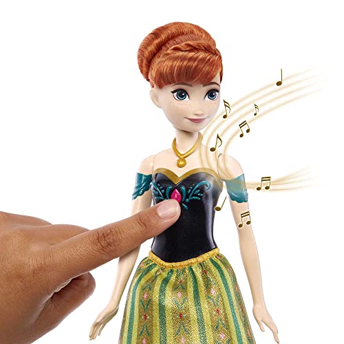 Disney, Frozen Anna Musical Muñeca Que Canta al presionar un botón, Juguete a Partir de 3 años (Mattel HMG43)