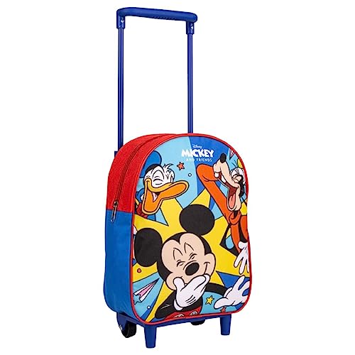 Disney Mickey Mouse Mochila con Ruedas, Diseño Mickey Pluto y Donald Mochila Escolar, Mochila Infantil Carrito, Mochila de Viaje, Regalo para Niños