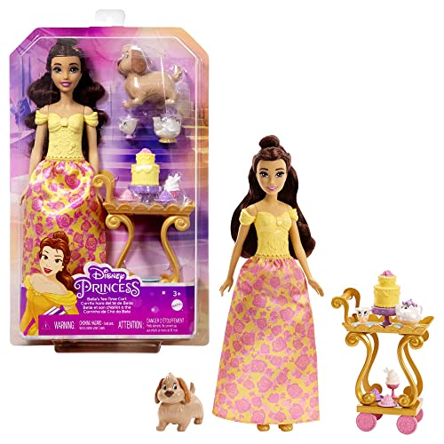 Disney, Princess Fiesta del té de Bella Muñeca Princesa con Carrito y Accesorios, Juguete a Partir de 3 años (Mattel HLW20)