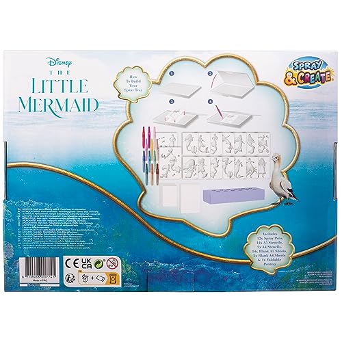 Disney - The Little Mermaid - Juego de rotuladores con pulverizador - Lápices para colorear para niños - Juego de lápices de colores y páginas para colorear
