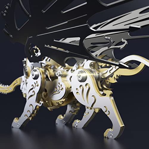 DIY Mini Modelo Tigre Qiong Qi Metal 3D, Animal mecánico, Kit ensamblaje Bestias Chinas Antiguas, Juguetes, Kit Modelo Acero Inoxidable, Adorno Escritorio Oficina (108 Piezas/Negro Dorado)
