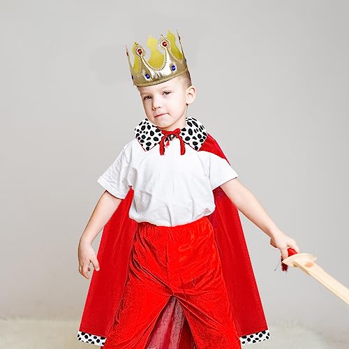 DKINY 2pcs Capa Rey para Niños Rojo Medieval Príncipe Rey Reina Disfraz Infantil de Rey con Túnica y Corona Lunar Cosplay Disfraz de Rey Capa de Terciopelo Los Reyes Magos Fiesta Carnaval Pascua