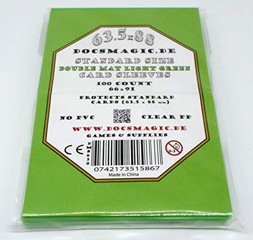 docsmagic.de 5 x 100 Double Mat Light Green Card Sleeves Standard Size 66 x 91 - Verde Claro - Fundas - PKM MTG