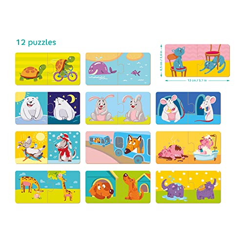 Dodo - Juego de 3 puzles infantiles para niños de 2 años (mascotas, madres e hijos, antónimos), 24 piezas, regalo educativo para niños y niñas que favorece el aprendizaje temprano