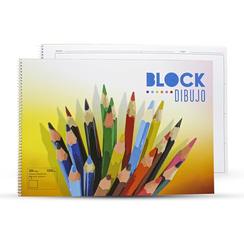 DOJA Barcelona | Bloc Dibujo A4 | Pack 3 | Block Dibujo A4 Espiral | Con Márgenes | Cuaderno de Dibujo 230x330mm | 20 Hojas Lisas con Recuadro 130g | Colores 1 | Libretas A4 | Hojas de Dibujo A4