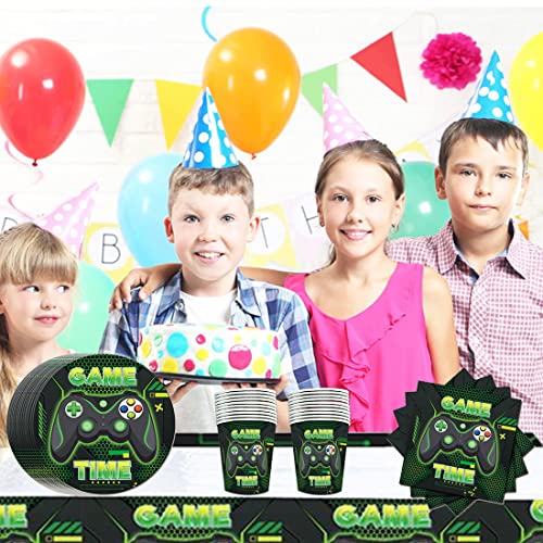 Doyomtoy Vajilla Cumpleaños Gamer, 61 Piezas Game Party Supplies, Incluye Platos Gamer, Tazas, Servilletas, Manteles, para Decoración Fiesta Cumpleaños Gamer
