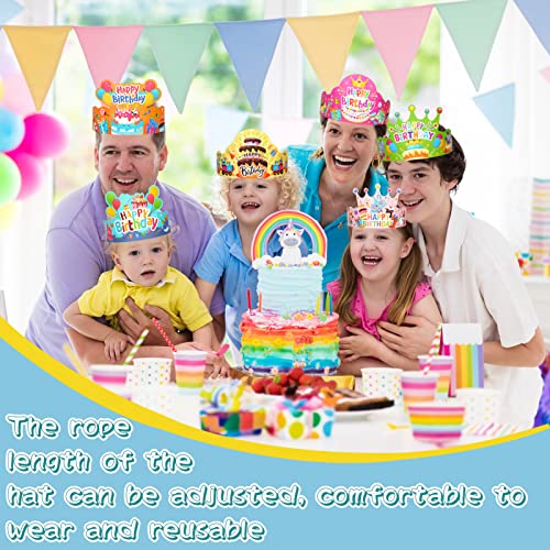 DPKOW 24pcs Feliz Cumpleaños Fiesta Gorros para Niños, Corona Sombreros para Niños Cumpleaños Foto Prop Accesorios, Coloridos Gorros para Cumpleaños Suministros Decoración para Niños Niñas Niños