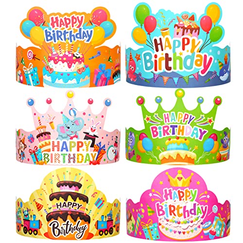 DPKOW 24pcs Feliz Cumpleaños Fiesta Gorros para Niños, Corona Sombreros para Niños Cumpleaños Foto Prop Accesorios, Coloridos Gorros para Cumpleaños Suministros Decoración para Niños Niñas Niños
