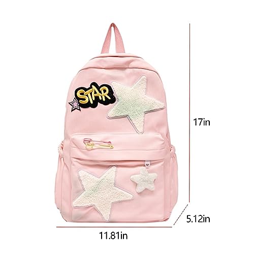 DRABEX Y2K Star Mochila para la escuela, mochila de viaje de senderismo Harajuku colorida de moda, mochila estética, Una bonita mochila unisex de gran capacidad. (Black)