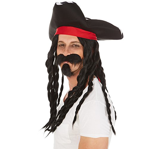 dressforfun Peluca de Capitán Jack para Hombre | Bonitas Rastas Largas con Fantástico Sombrero Pirata