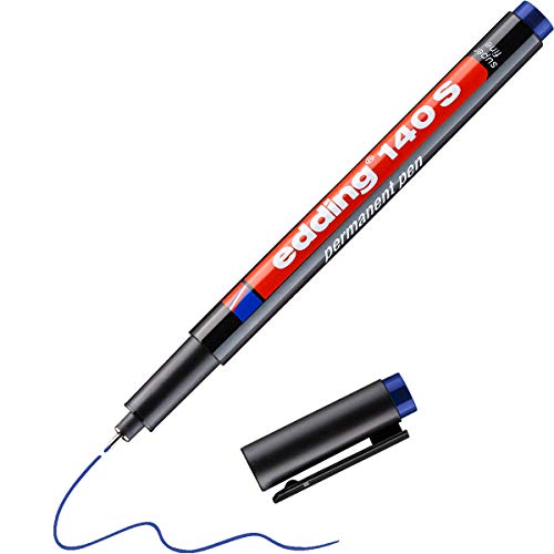 edding 140 S rotulador permanente - azul - 1 rotulador - punta redonda de 0,3 mm - bolígrafo para escribir sobre cristal, plástico, láminas y superficies lisas - permanente, secado rápido, no mancha
