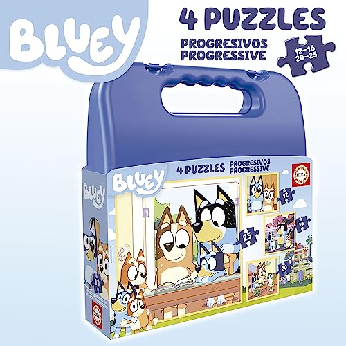 Educa - Set de Cuatro Puzzles progresivos de 12 a 25 Piezas con los Personajes de Bluey | Presentados en una magnífica Maleta para Poder guardarlos. Recomendamos a Partir de 3 años (19830)
