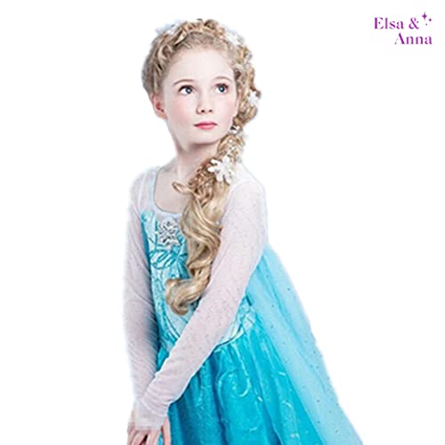 ELSA & ANNA Disfraz de princesa niña - Vestido de princesa para niña - Disfraz de reina de las nieves - Para fiestas, cumpleaños, cosplay y Halloween - 4-5 años (FBA-IT&ES-202)