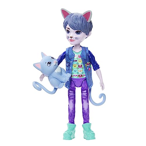Enchantimals Glam Party Cole Cat y Claw Muñeco y mascota, personaje "Gato" con ropa y accesorios intercambiables, regalos para niños y niñas, HNT59