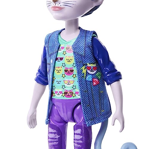 Enchantimals Glam Party Cole Cat y Claw Muñeco y mascota, personaje "Gato" con ropa y accesorios intercambiables, regalos para niños y niñas, HNT59