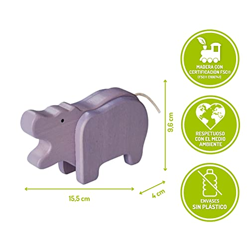EverEarth Hipopótamo de Bambú EE33545 Figura de madera de animal para niños a partir de 24 meses