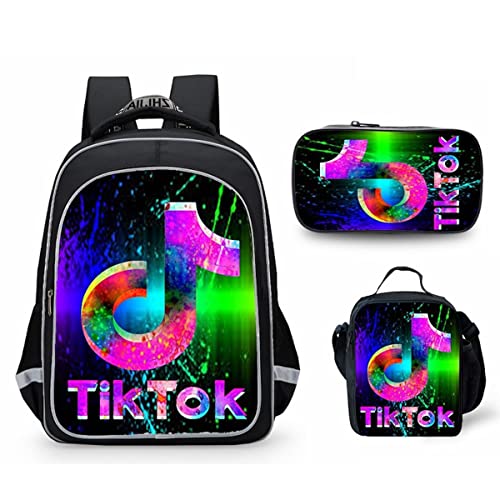 EyezeR Juego de 3 mochilas de anime TIK Tok Tiktok para niños, mochila escolar para niñas y niños con bolsa de almuerzo, multicolor