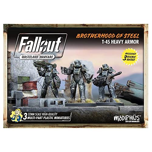 Fallout Wasteland Warfare: Brotherhood of Steel - Heavy Armor (T45) - 3 miniaturas, figuras sin pintar de 32 mm