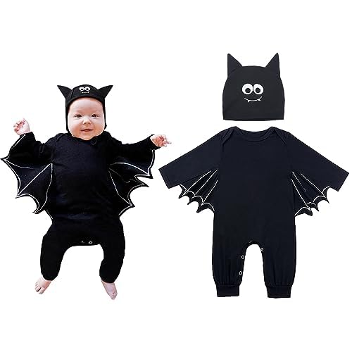 FANCYINN Unisex Halloween bebé mameluco niño bebé Halloween murciélago Cosplay disfraz monos sombrero conjunto 3+6 meses