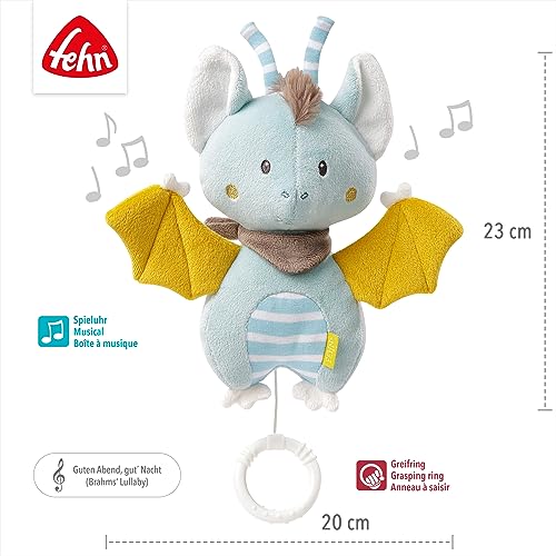 Fehn Caja de música para bebé, ayuda para dormir con diseño de murciélago, peluche con suave melodía como ayuda para dormir «Canción de cuna de Brahms», juguete para desplazamientos y para la casa
