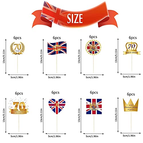 FETION Decoraciones de Pastel de Jubilee de Queen, Pictos de Dientes de la Bandera del Reino Unido - Reina Jubilee 70 años Temado de Reina Suministro de Fiestas