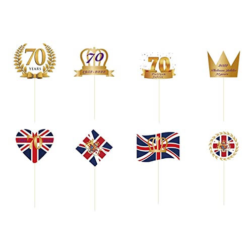 FETION Decoraciones de Pastel de Jubilee de Queen, Pictos de Dientes de la Bandera del Reino Unido - Reina Jubilee 70 años Temado de Reina Suministro de Fiestas