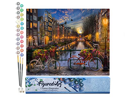 Figured'Art Pintar por Numeros Adultos Canal de Amsterdam - Manualidades pintura acrilica Kit Cuadro DIY completo - 40x50cm sin bastidor