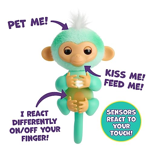 Fingerlings Nuevo Mono bebé Interactivo 2023 reacciona al Tacto - Más de 70 Sonidos y reacciones - AVA (Verde Azulado)