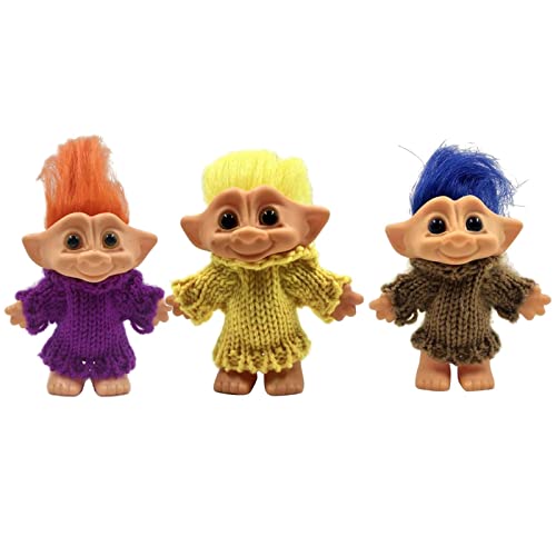 Fonowx 3 Pieces Lucky Troll Dolls Colored Hair Action Figures Cake Toppers Birthday Party Favors