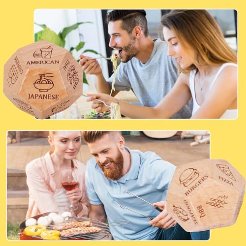 Food Decision Dice Date Game, Funny Wooden Dice Night Dice Dating Gift, Food for Dating Day Dice Couples Games for Birthday, Christmas, Valentine's Day