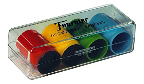 Fournier - Domino Chamelo Celuloide Caja Madera, Color Marrón (F06573) + Accesorios Parchis (4 Jugadores) (F06513)