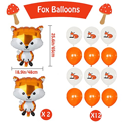 Fox Theme Birthday Party Supplies Decorations incluye Fox Happy Birthday Banner, Fox Balloons y varios suministros de vajilla para fiestas con Cartoon Fox Printed