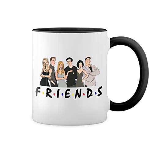 Friends Characters Anime TV Show Blanca taza de café con RIM Negro y manija Mug