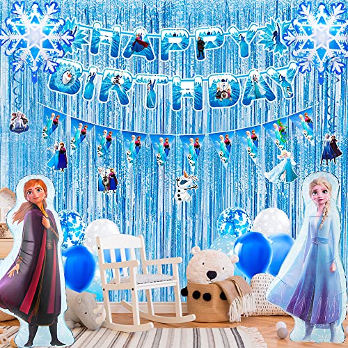Frozen Cumpleaños Decoracion,136pcs Kit Fiesta Cumpleaños Frozen Decoracion & Vajilla Incluyen Frozen Globos Pancartas Platos Servilletas Mantel ect Frozen Cumpleaños Fiesta Suministros para Niñas
