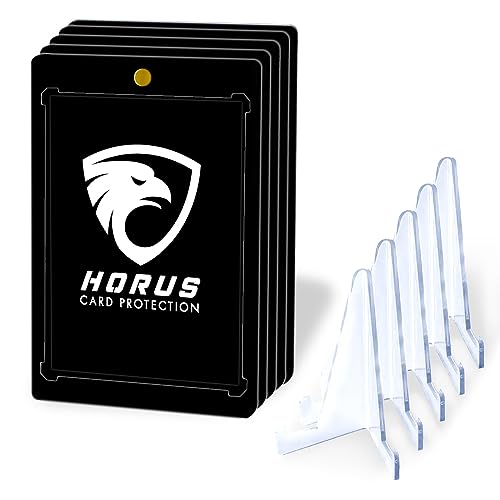 Fundas para tarjetas coleccionables Horus con imán, incluye soporte en negro, 5 cargadores superiores magnéticos y patas de apoyo, ultra claro y alta protección UV