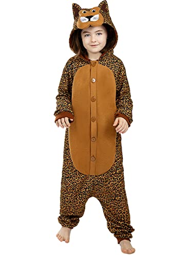 Funidelia | Disfraz de Leopardo Onesie para niño y niña Talla 10-12 años Animales, Desierto, Selva - Color: Marrón - Divertidos Disfraces y complementos