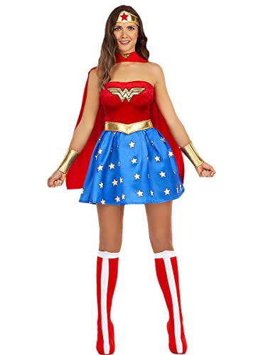 Funidelia | Disfraz de Wonder Woman sexy para mujer Mujer Maravilla, Superhéroes, DC Comics - Disfraz para adultos y divertidos accesorios para Fiestas, Carnaval y Halloween - Talla M - Rojo