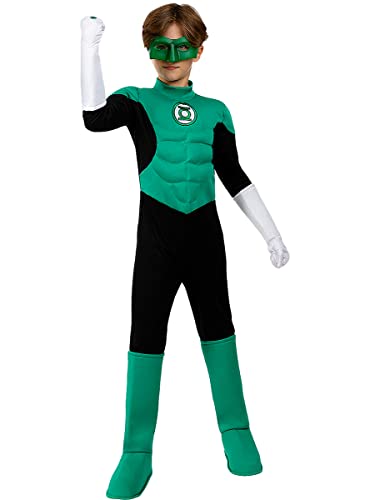 Funidelia | Disfraz Linterna Verde para niño Superhéroes, DC Comics, Green Lantern - Disfraz para niños y divertidos accesorios para Fiestas, Carnaval y Halloween - Talla 5-6 años - Verde