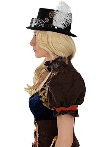 Funidelia | Sombrero de Steampunk con Gafas Originales & Divertidos, Western - Accesorios para adultos, accesorio para disfraz - Marrón