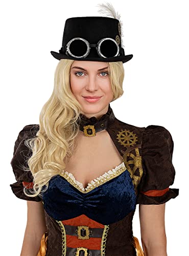 Funidelia | Sombrero de Steampunk con Gafas Originales & Divertidos, Western - Accesorios para adultos, accesorio para disfraz - Marrón