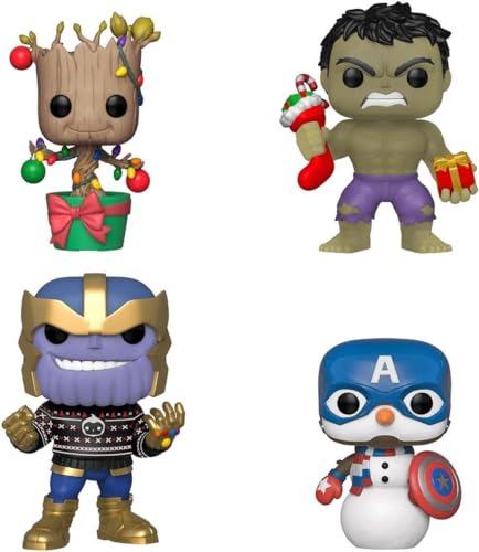 Funko Pop! Marvel: Holiday - Hulk, Groot, Captain America Snowman and Thanos - 4PK - Marvel Comics - Cómics Marvel - Figura de Vinilo Coleccionable - Idea de Regalo- Mercancia Oficial