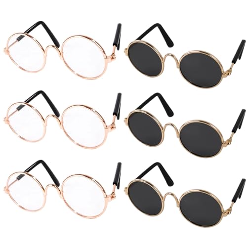 Gafas de muñecas alambre de metal gafas de sol muñecas gafas de sol clásicas gafas de círculo retro gafas de sol mini gafas de sol para manualidades muñecas mascotas de cospla de cosla 6 pares